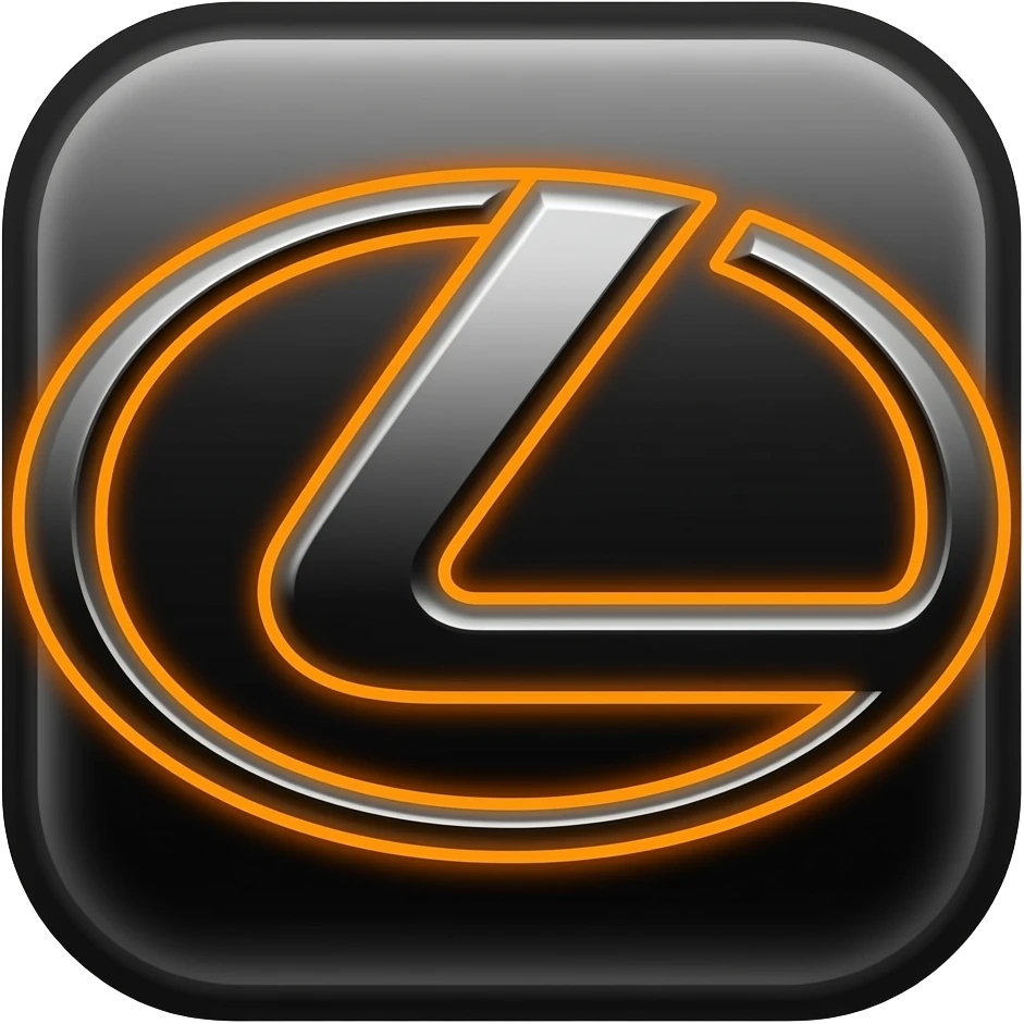 Make a shiney black Lexus logo thats outlined in an neon dark orange outlined Tron legacy type of style. place the car a 2008 lexus is250 sitting behind that Lexus logo emoji