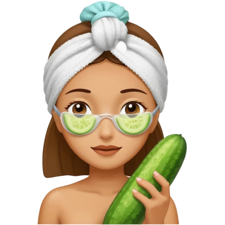 Chica con toalla en el pelo y pepinos en los ojos emoji