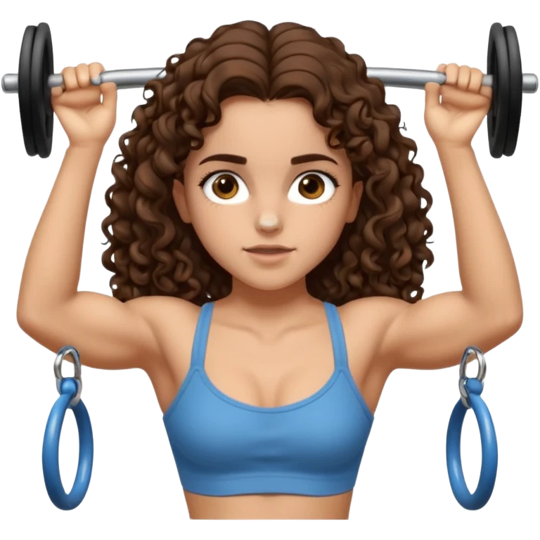full body, very beautiful italian girl, dark brown eyes, looking like Emma Watson, with curly and big volume very bright brown hair, and a golden piercing ring in nose on left side, doing pull up, muscled

 emoji