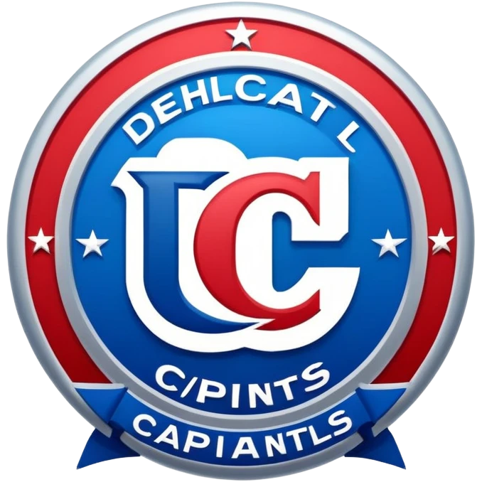 Delhi Capitals cricket team logo, blue and red color scheme with DC letters emoji