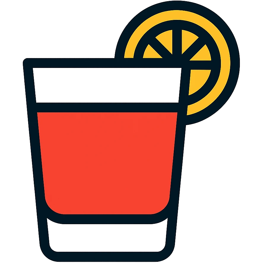 negroni cocktail glass with bold lines and orange slice emoji