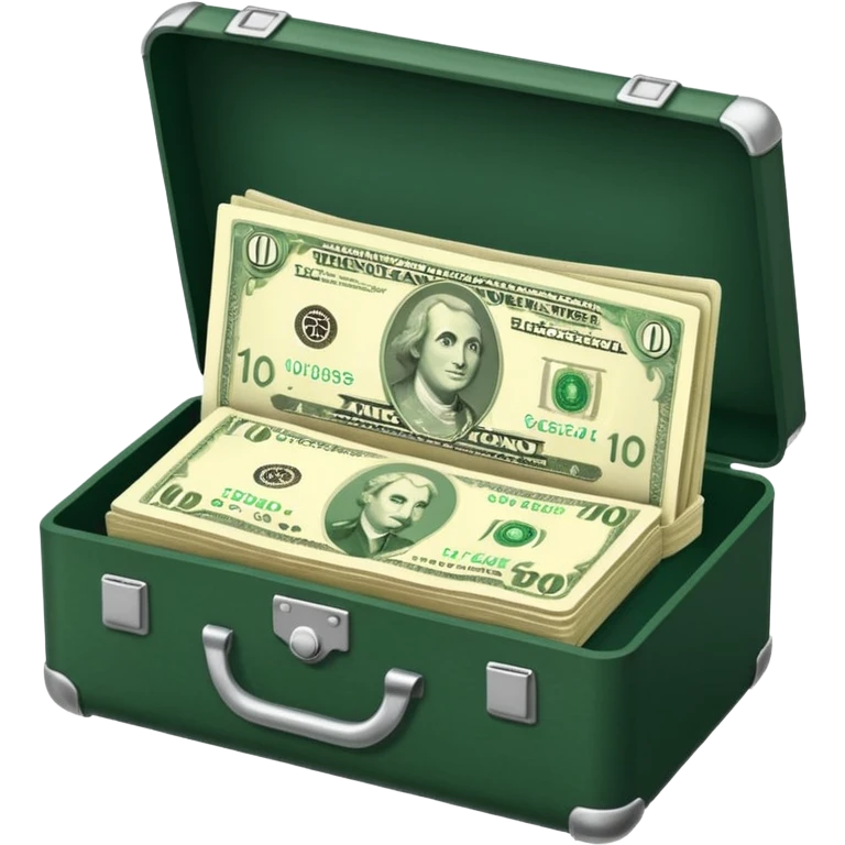 light beige banknotes in an open dark green case emoji