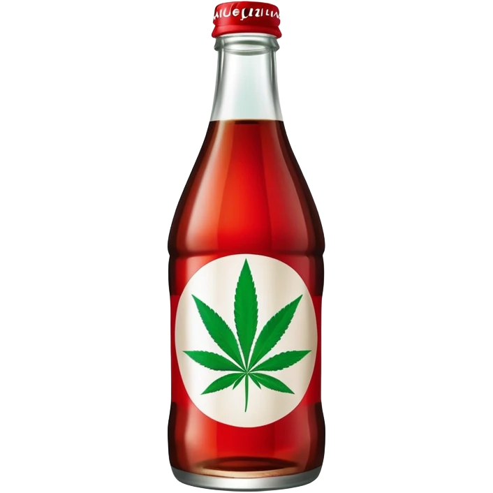 iconic curved Coca-Cola style glass bottle in red with a green cannabis leaf printed on it emoji