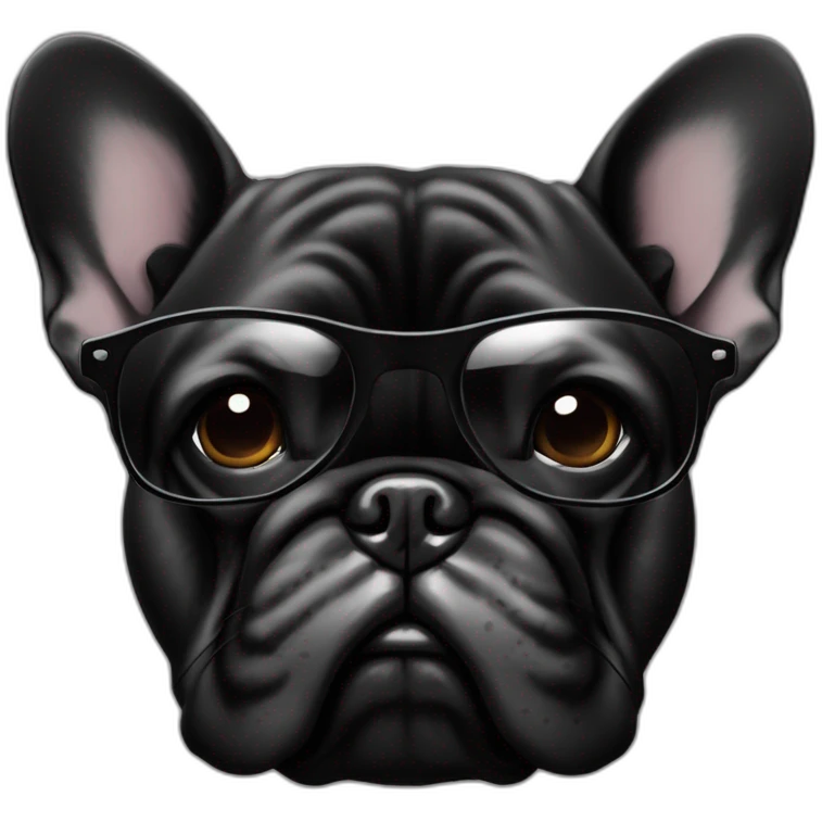Bouledogue français noir avec des lunettes de soleil noir avec relief brin  emoji