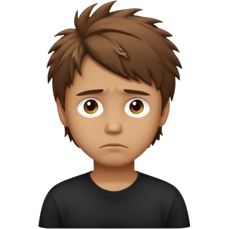 generate a pretty tan bratz boy with brown messy hair looking sad. Wearing a black tshirt emoji