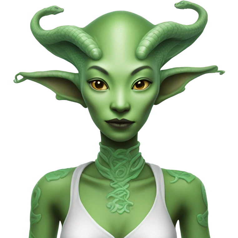 Photo realistic, alien female green,  on white china dragon infinite story emoji
