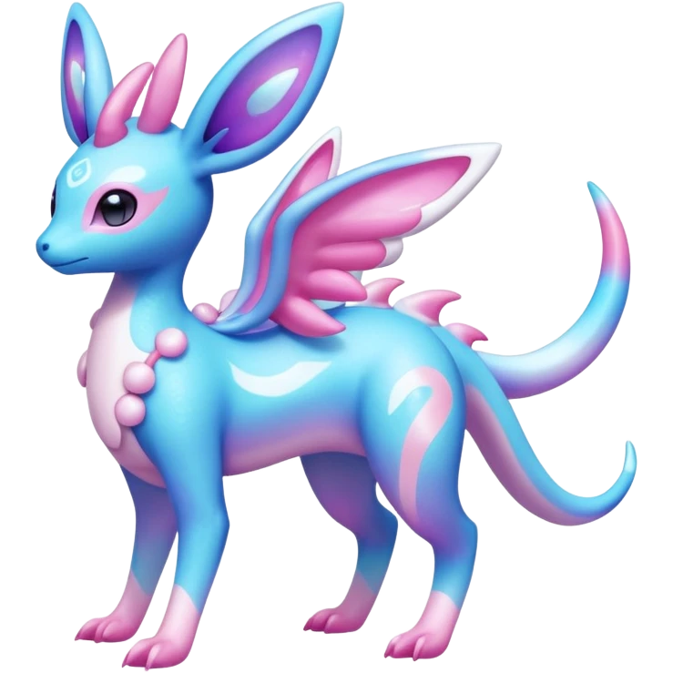 Shiny Sparkly Iridescent Bioluminescent Glowing Lumineon-Amaura-Dragonair-Sylveon-Fakémon-hybrid-creature (full body)  emoji