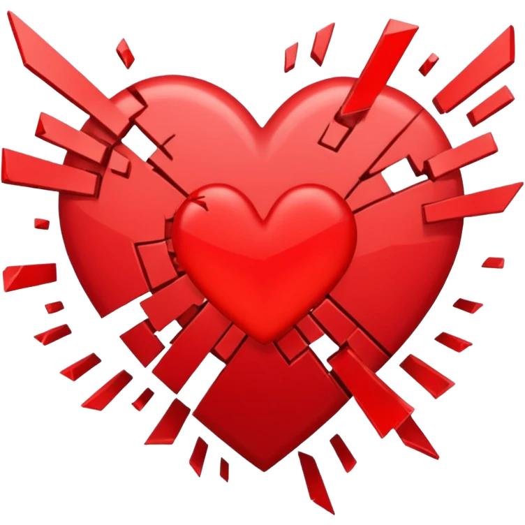 Heart glitching, pixel shards flying off emoji