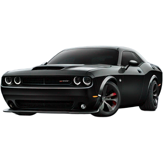 Front view of a black dodge challenger widebody with a shaker hood emoji