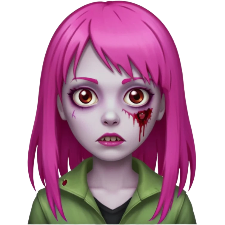 Create a female zombie emoji with long, straight hair in hot pink and bangs. emoji