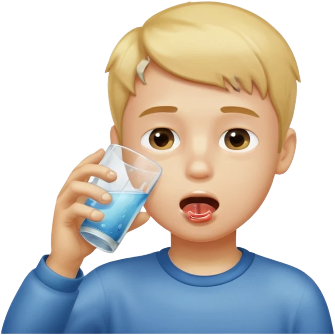 a boy drinking a cup of water, the cup is touching his mouth, emoji