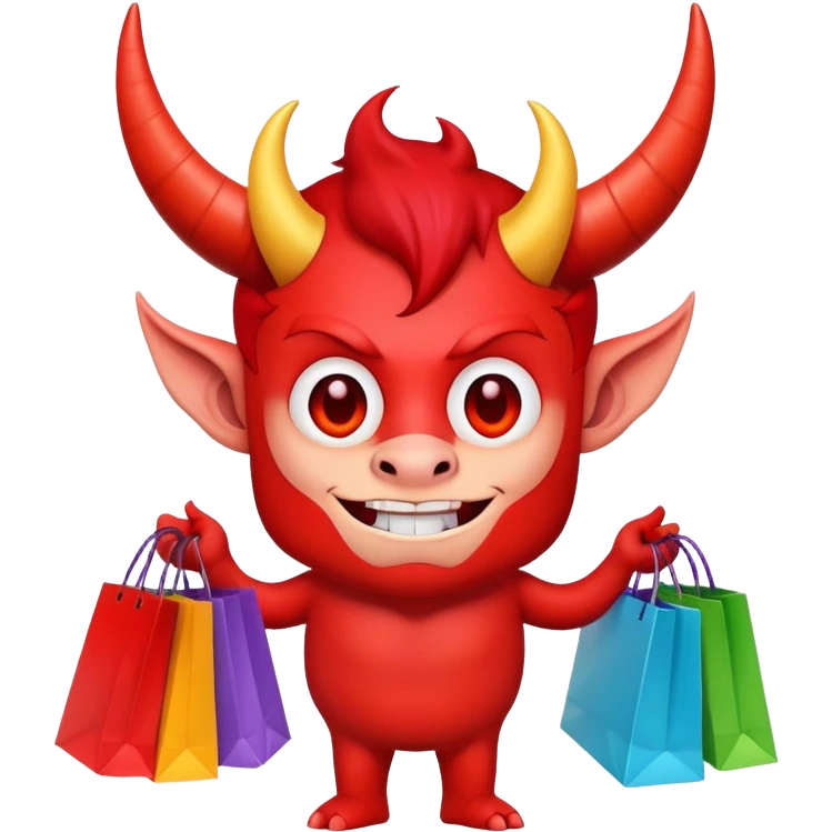 Red devil with horns carrying colorful shopping bags emoji