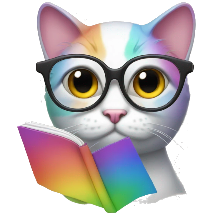 rainbow cat with reading glasses emoji