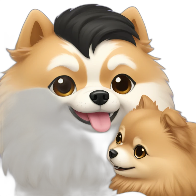 pomeranian hugging east asian girl with short length black hair emoji