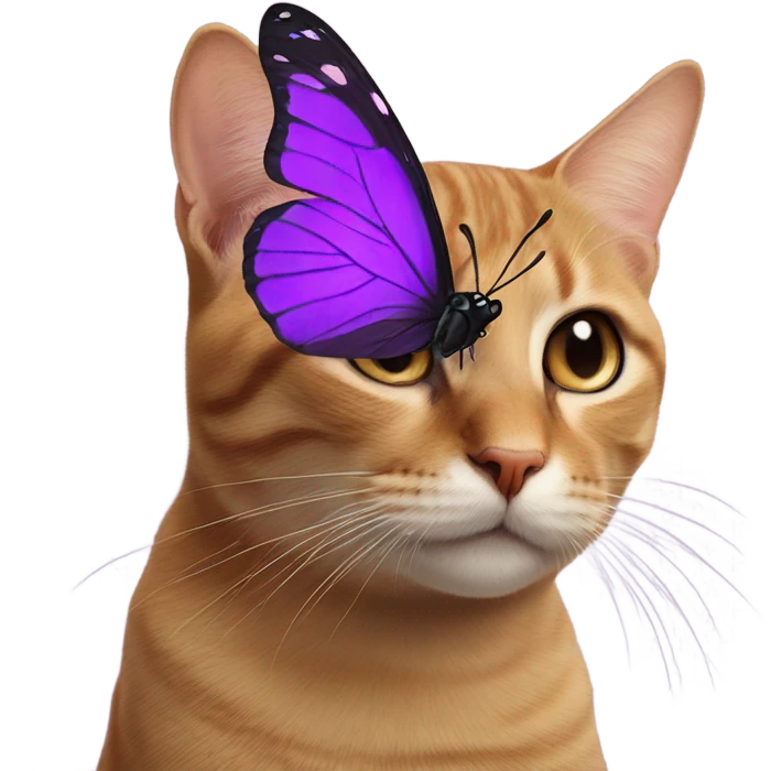 Purple butterfly on brown cat’s nose  emoji