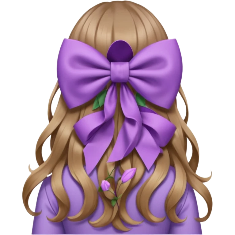 light brown open wavy long hair from behind with a medium lilac bow emoji
