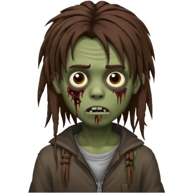 Boy, zombie, brown hair, medium long free form dreadlocks , emo, shaggy, dark, spooky, creepy expression emoji