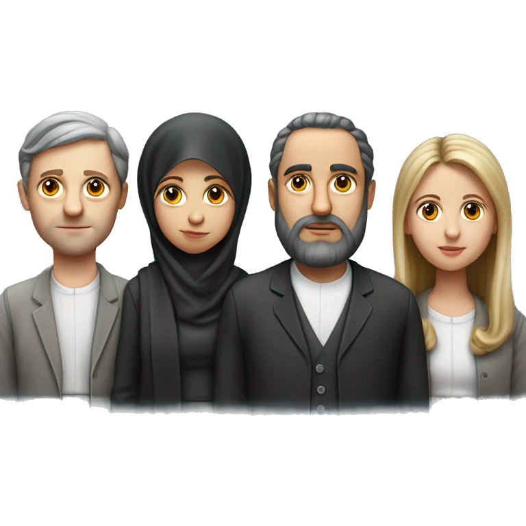 mom, dad, son and daughter of orthodox jews photorealistic serious emoji