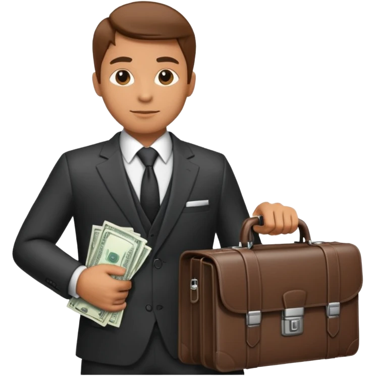 "Emoji of a rich CEO businessman, wearing a luxury suit and tie, holding a briefcase of money, confident and powerful." emoji