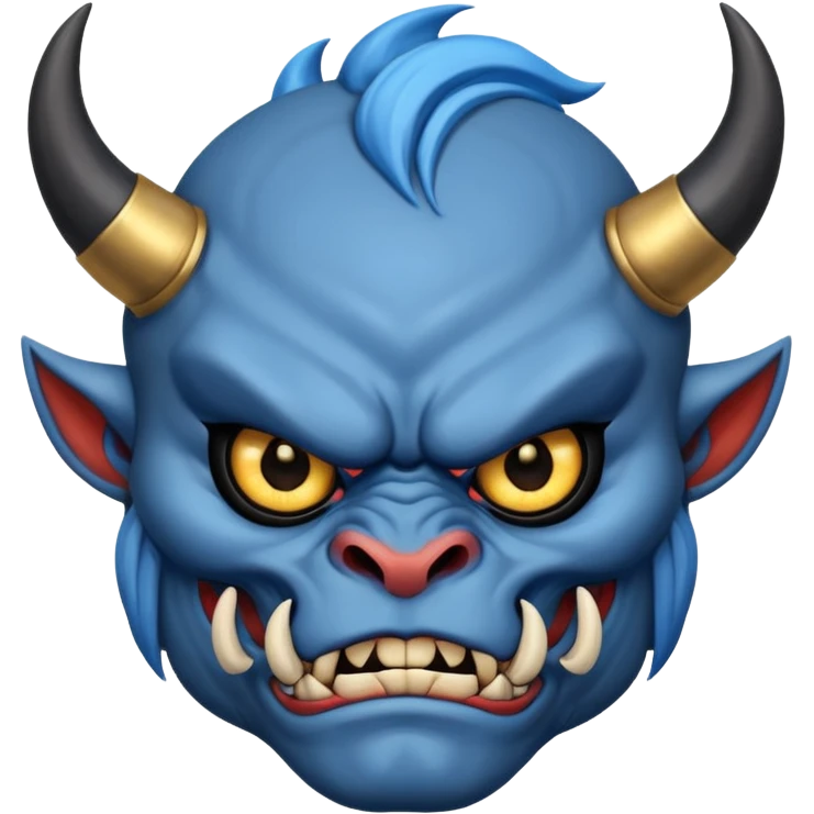 blue oni with black and gold eye. has black horn emoji