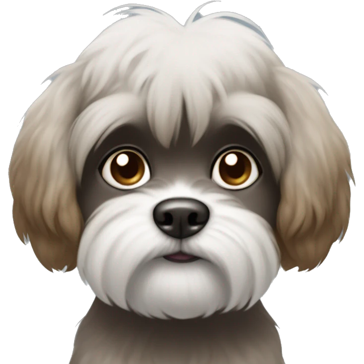 A white Shitzu with brown fur around her mouth, and a little bit of dark grey fur on her eyes and ears. emoji