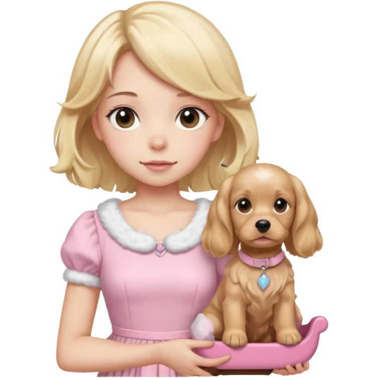 Anime human girl blond cocker spaniel wearing two light pink sleighbell pop sketcha emoji