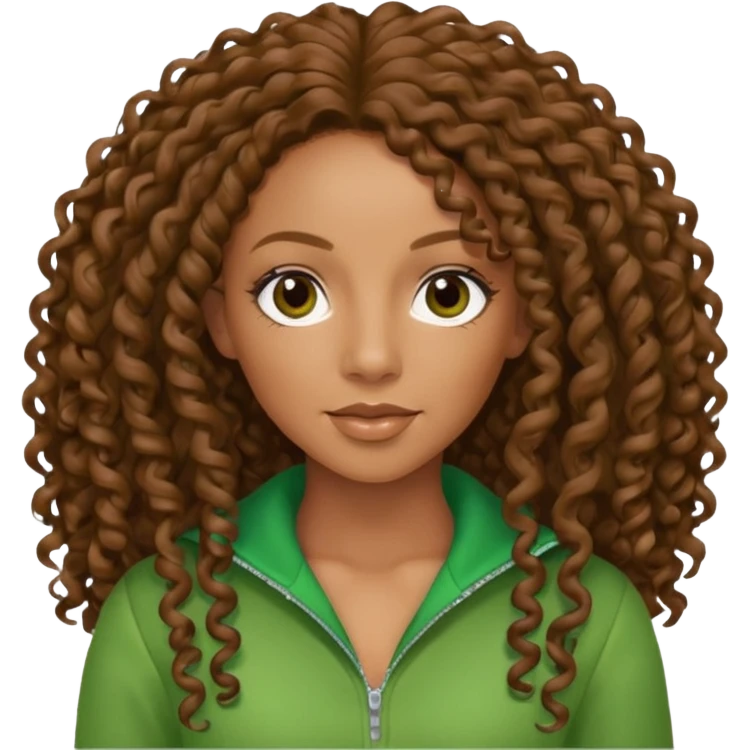 Mel B with brown long curly hair, green outfit emoji
