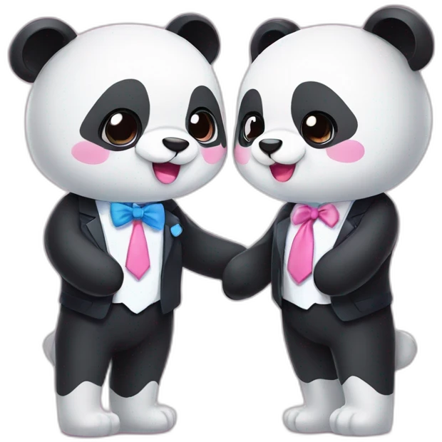 A cute couple panda that panda female has a pink ribbon and panda males has a blue tie emoji