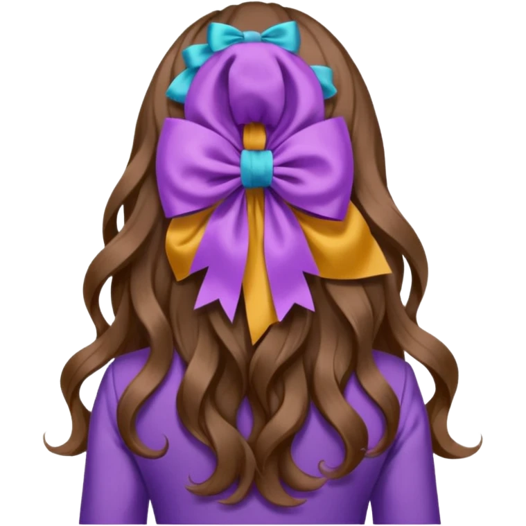 long wavy brown hair from behind with a medium lilac bow emoji