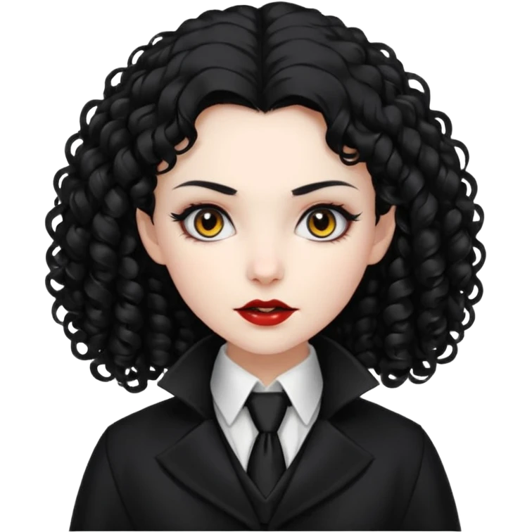 female curly  vampire with coat long collars with tie emoji