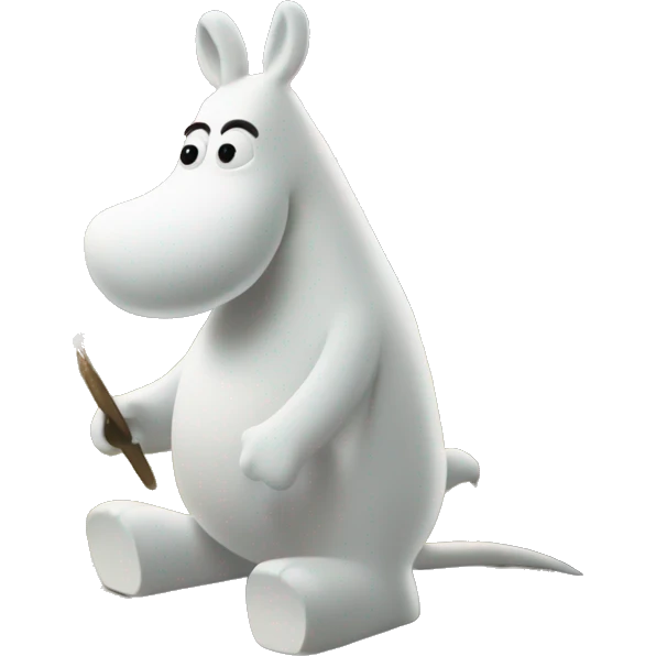 moomintroll painting a scenery on canvas emoji