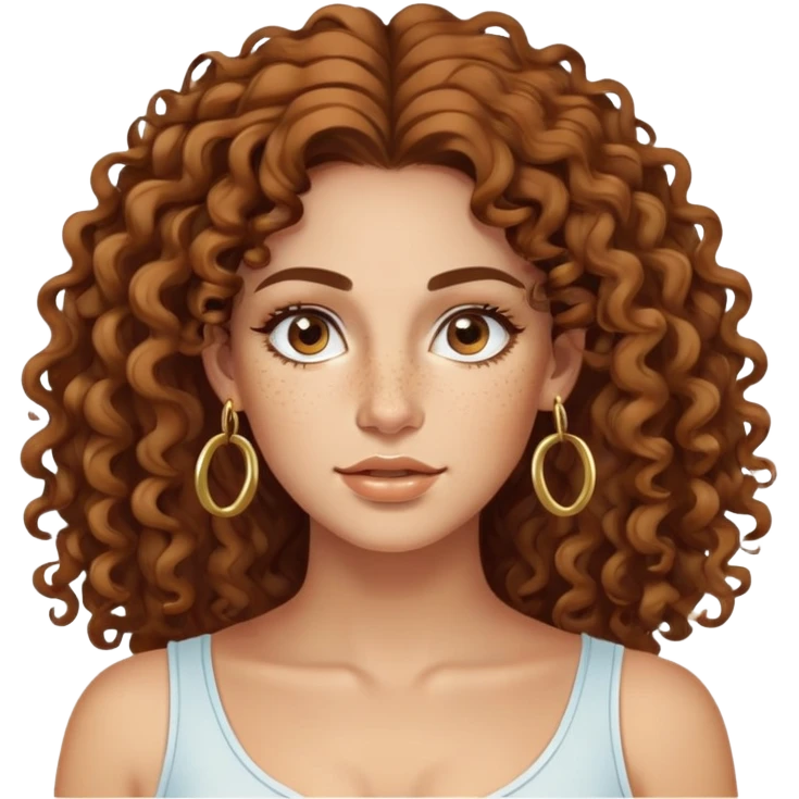 Attractive Greek woman with a wide face, freckles, long curly brown hair and gold hoop earrings emoji