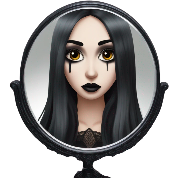 Hyper Realistic Goth victoria secret model looking into a handheld mirror  emoji