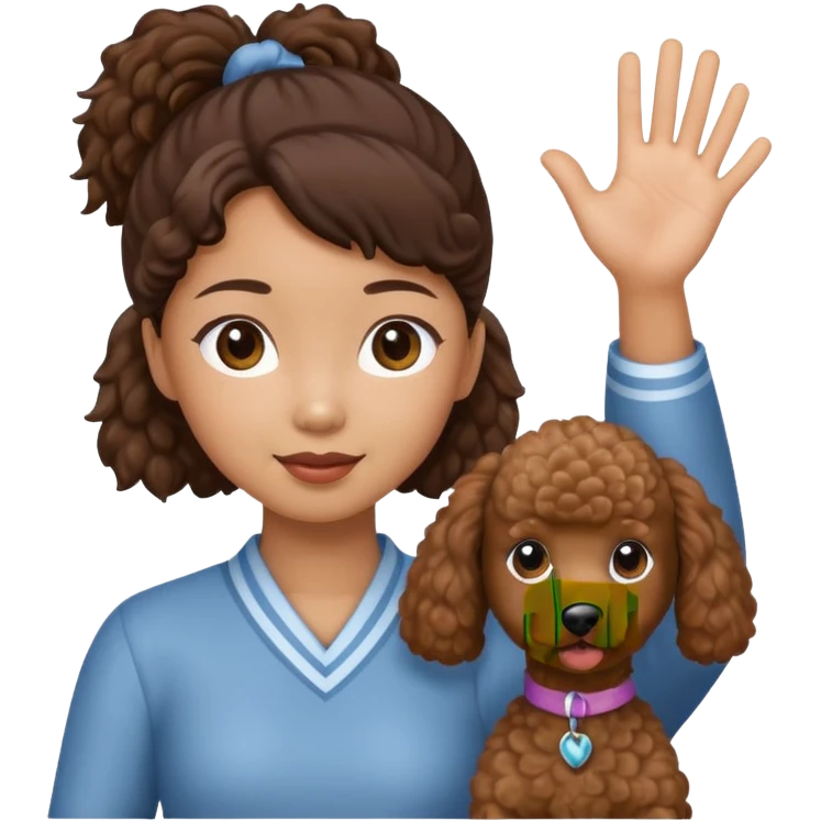 A Asia pony tail girls and brown poodle Say goodbye emoji