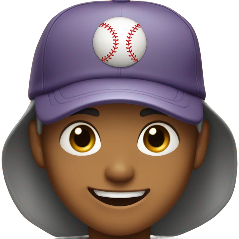 happy boy in baseball cap with two different colored eyes emoji