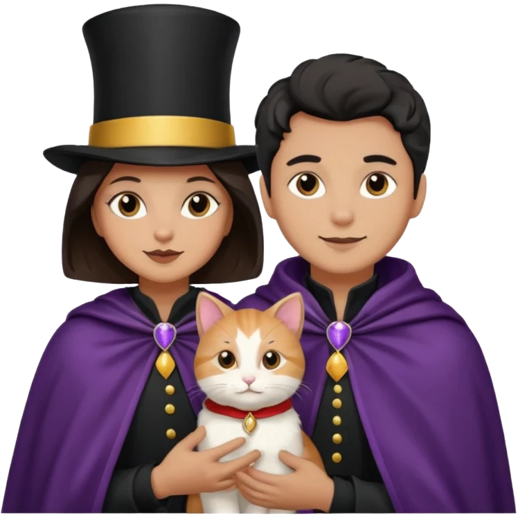 magician couple and their pet cat emoji