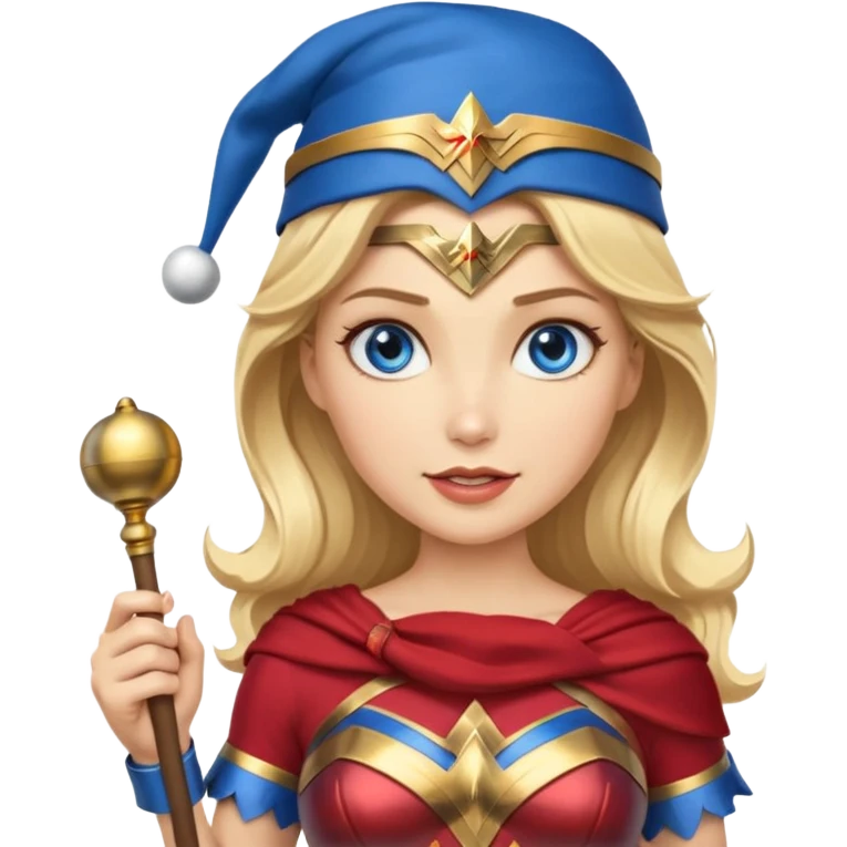 Blonde blue eyes Wonder Woman holding bell and baton emoji