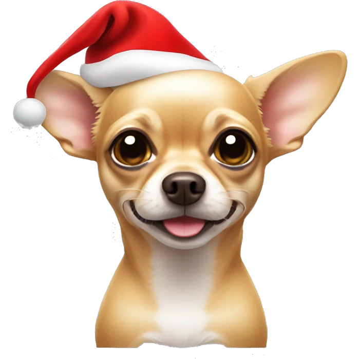 Tan chihuahua with Santa hat emoji