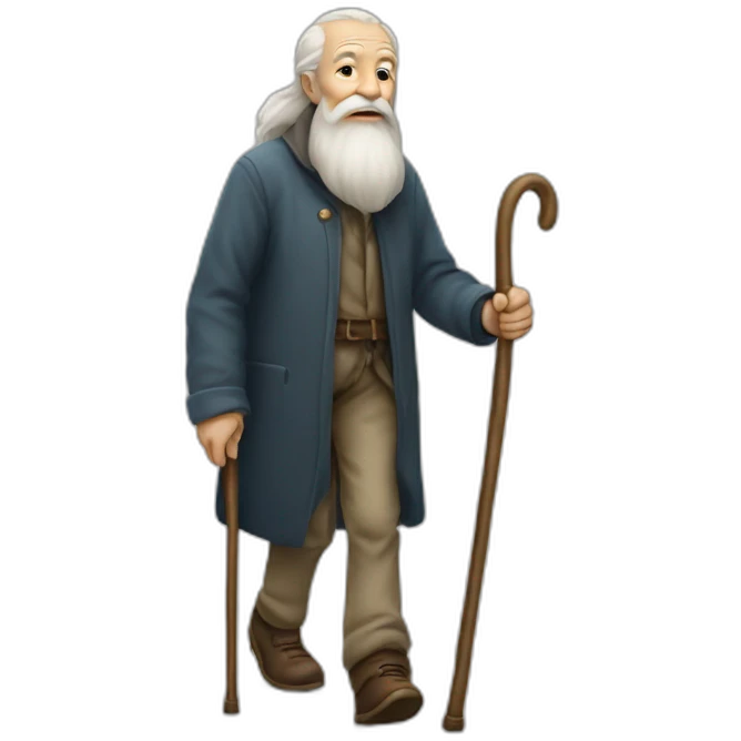 very old man with long beard and cane walking emoji