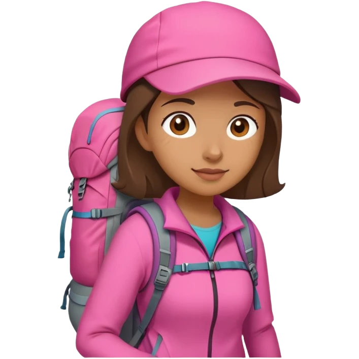 woman wearing pink clothes with hiking backpack emoji