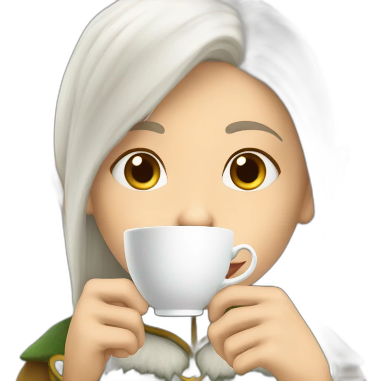 white-haired light-skinned elf sipping a cup of tea emoji