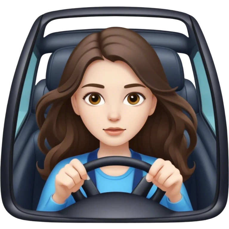 beautiful pale brunette girl with long hair driving car fast emoji