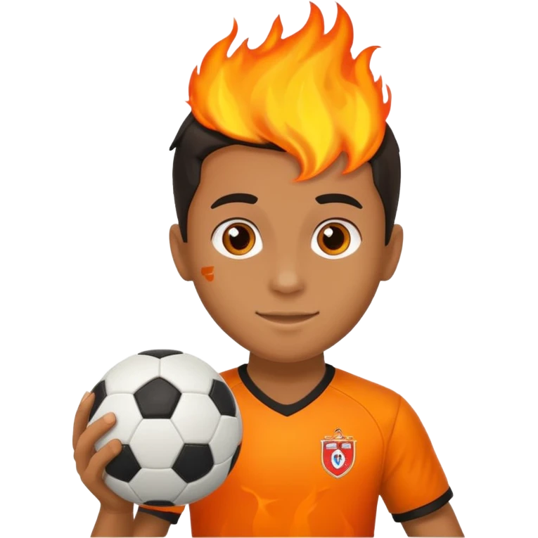 عکس یک فوتبالیست با یک توپ فوتبال به دست که توپ فوتبال دستش مثل فلبه emoji