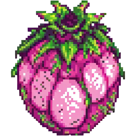 A dragon fruit in a pixel art style, with a focus on its distinct shape and colorful appearance emoji