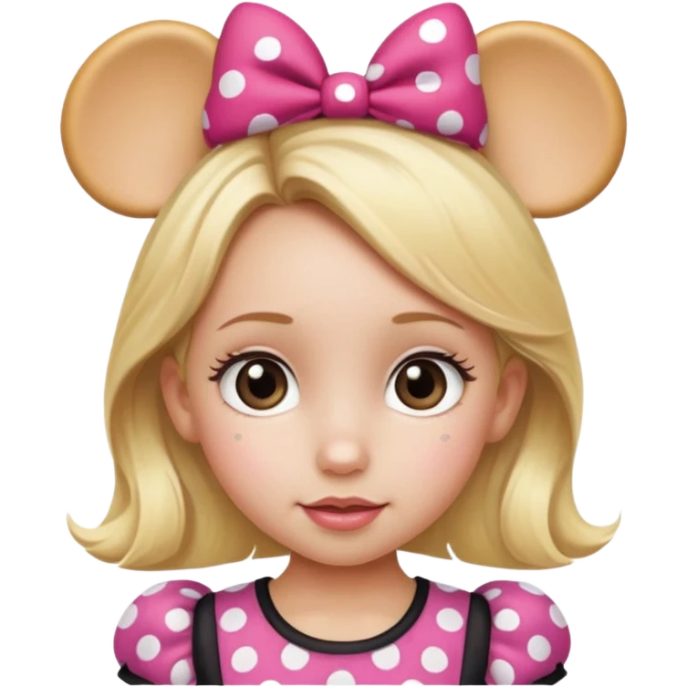 Little girl Hazel  eyes blonde hair polkadot Minnie mouse ears emoji
