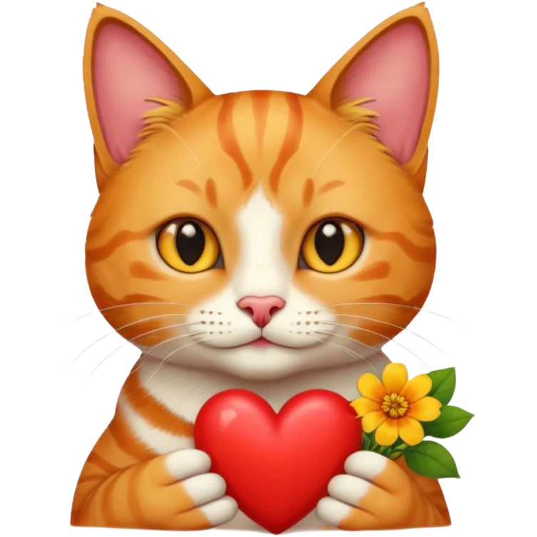 Male cat holding heart and flower emoji