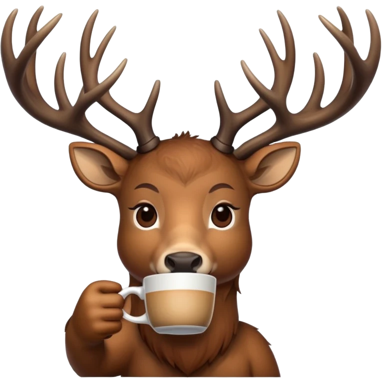 Deer with hig antlers drinking coffee emoji