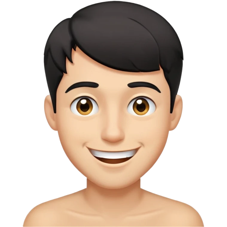 Short black haired male winking with a big smile, young man with short black hair winking one eye and smiling happily emoji