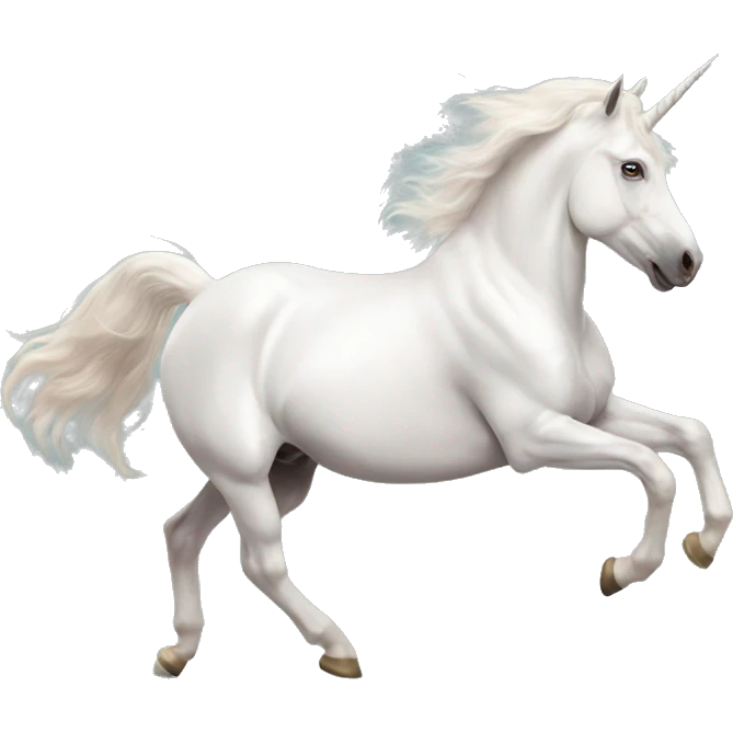 Fullbody realistic four-legged White unicorn with pastel color mane galloping emoji