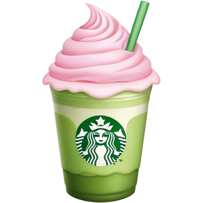 Starbucks matcha latte with pink cold foam emoji